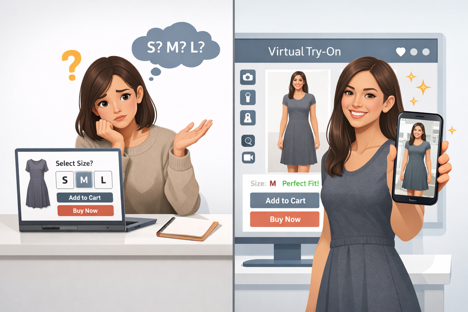 Without try-on: doubt. With try-on: confident choice